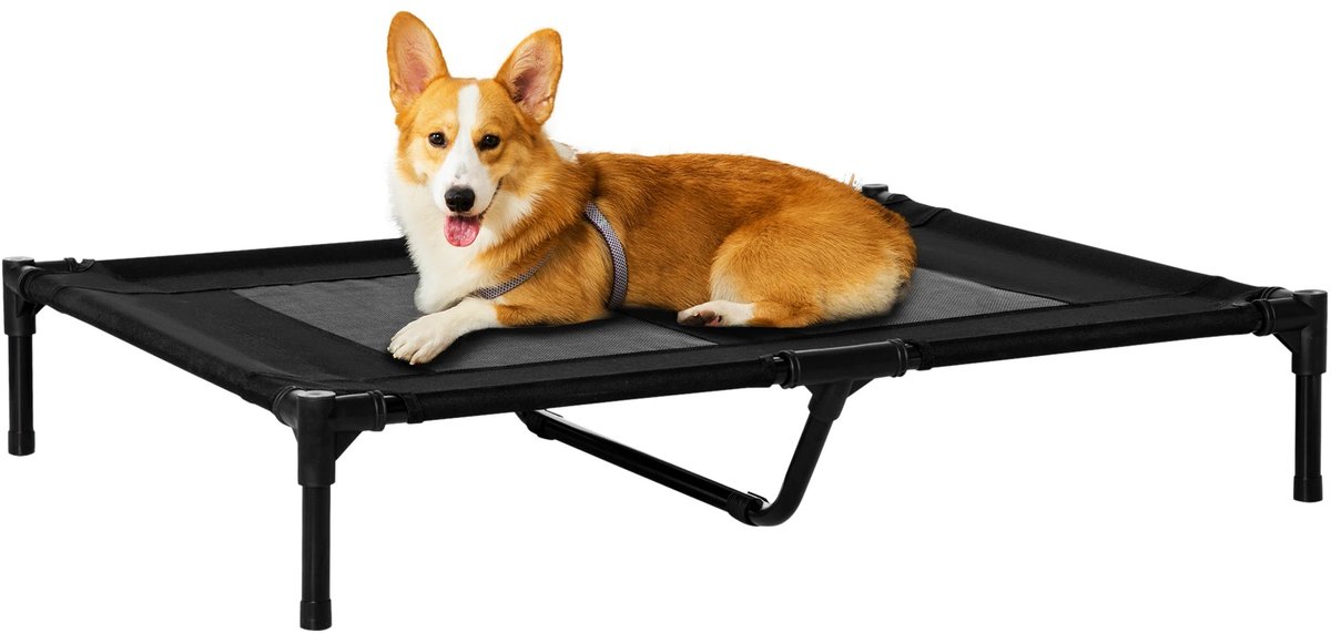 Damenzo – Honden stretcher – Honden ligbed – Hondenkussen – Hondenbed – Voor binnen & buiten – 92x76x18 cm – Mx belasting 30 kg – Zwart