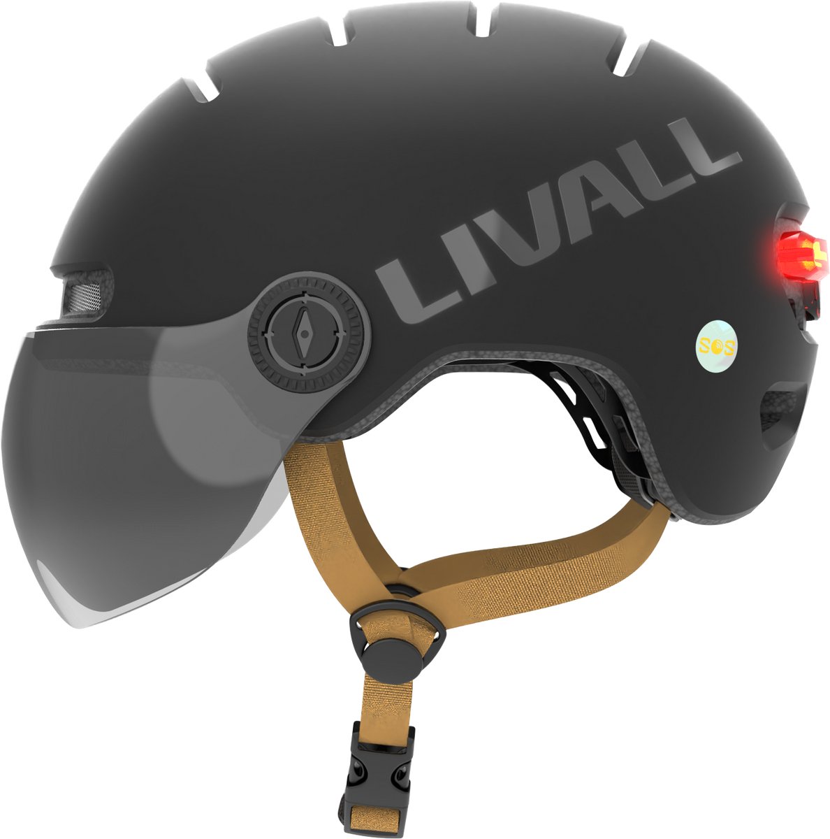 LIVALL L23 Black L size Type-C slimme fietshelm met ledverlichting en afneembaar vizier, NTA8776-gecertificeerd voor e-bikes, fietshelm met valdetectie voor volwassenen (heren en dames), geschikt voor e-bike, scooter en skateboard.