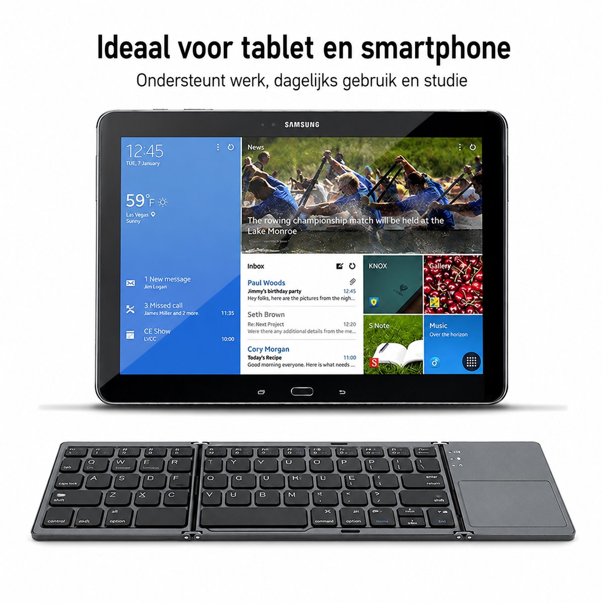 Toetsenbord-Draadloos Opvouwbaar / Inklapbaar Toetsenbord met Touchpad - Bluetooth Keyboard - Voor Tablet / (Windows) PC / Apple Mac - iPad - Samsung - iPhone - Macbook - iMac / Android - QWERTY - Opvouwbaar - Zwart thumbnail 8