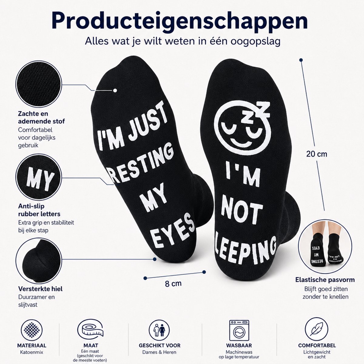 Malinsi® Grappige Sokken - I'm Not Sleeping - Leuke Huissokken AntiSlip Heren en Dames - Gekke Cadeaus Cadeautjes Volwassenen - Funny Socks - Vrolijke Slofsokken Zwart met Tekst - Cadeau voor Mannen & Vrouwen - Moeder Kados - Vaderdag Geschenk — cadeau in Mode & Accessoires - foto 6