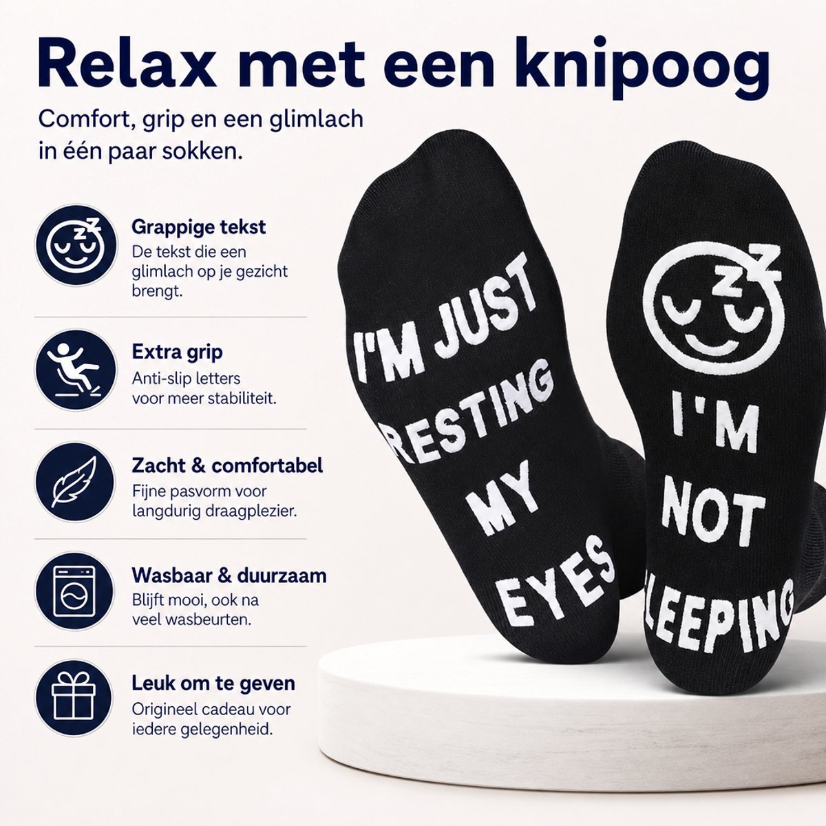 Malinsi® Grappige Sokken - I'm Not Sleeping - Leuke Huissokken AntiSlip Heren en Dames - Gekke Cadeaus Cadeautjes Volwassenen - Funny Socks - Vrolijke Slofsokken Zwart met Tekst - Cadeau voor Mannen & Vrouwen - Moeder Kados - Vaderdag Geschenk — cadeau in Mode & Accessoires - foto 2