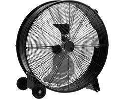 COSTWAY Vloerventilator, groot, 65 cm, windmachine met 3 snelheden, 180 W trommelventilator met wielen, krachtige staande ventilator voor magazijn, werkplaats, terras en kelder, zwart