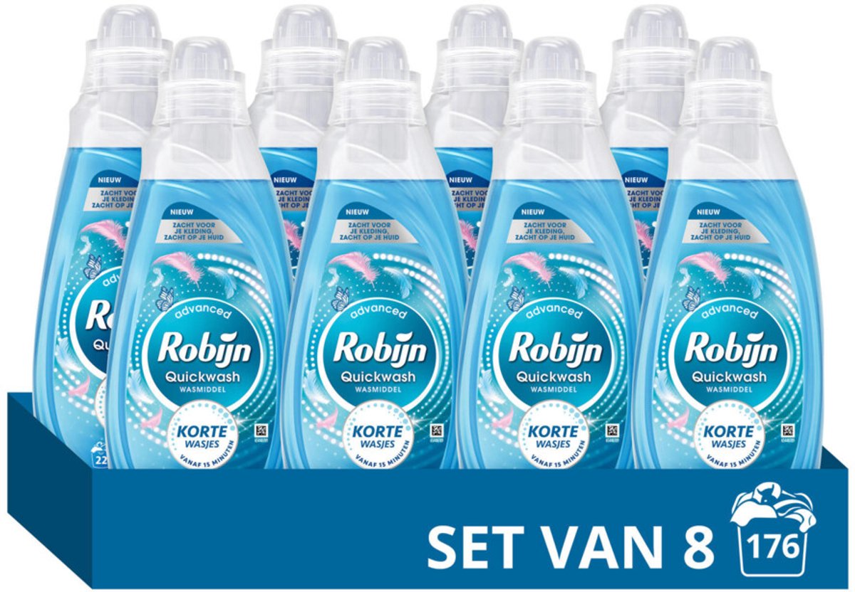 Robijn - Advanced Quickwash Vloeibaar Wasmiddel Puur & Zacht 22 Wasbeurten - 8 x 837 ml - Voordeelverpakking