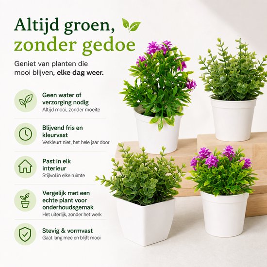 Boncy® Plante Artificielle Premium en Pot - 4 Pièces Plantes artificielles - Plantes Artificielles pour Intérieur et Extérieur - plant Artificielles Eucalyptus Arbre Artificiel - Fleurs artificielles