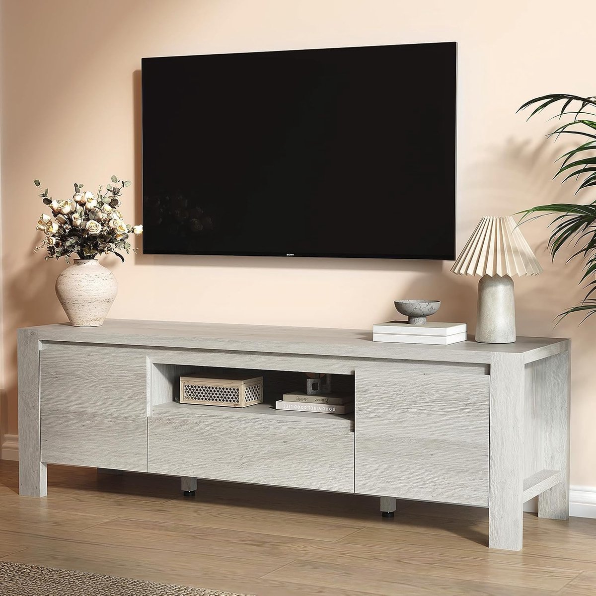 TV-meubel 160 cm - opbergkast voor woonkamer-licht hout grijs landelijk design- handgreep 