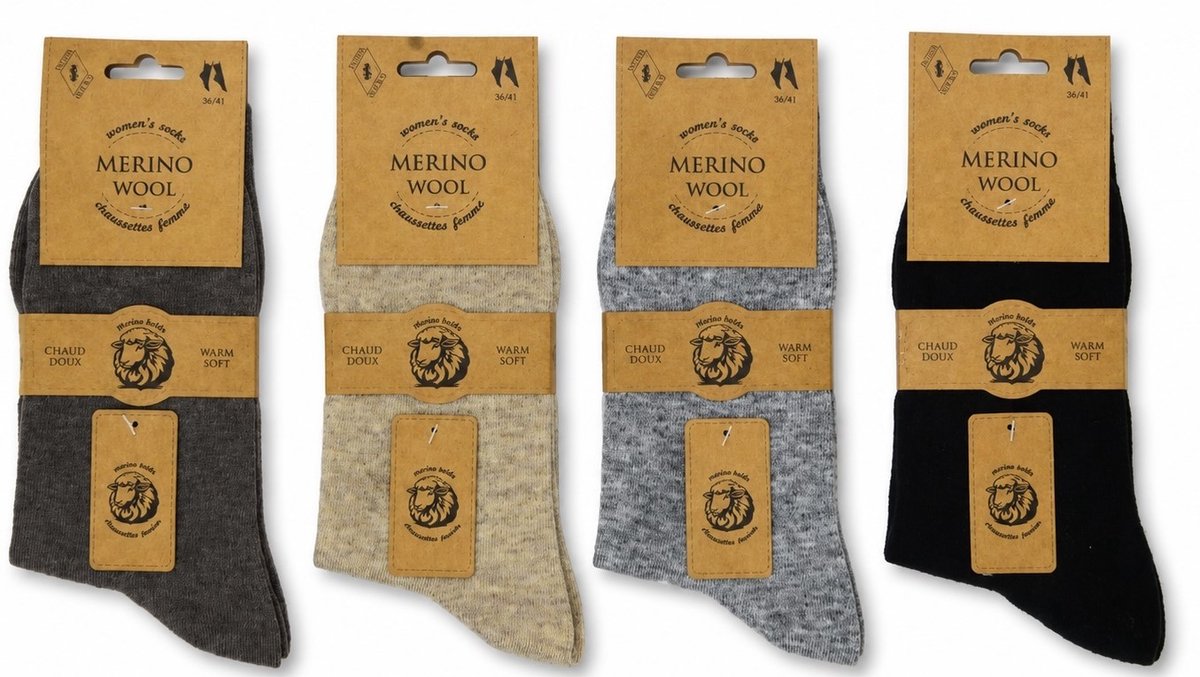 DAMES MERINO SOKKEN - WARME EN ZACHTE SOKKEN - 2 PAAR - ONE SIZE- HOGE KWALITEIT - DUURZAAM - ZWART