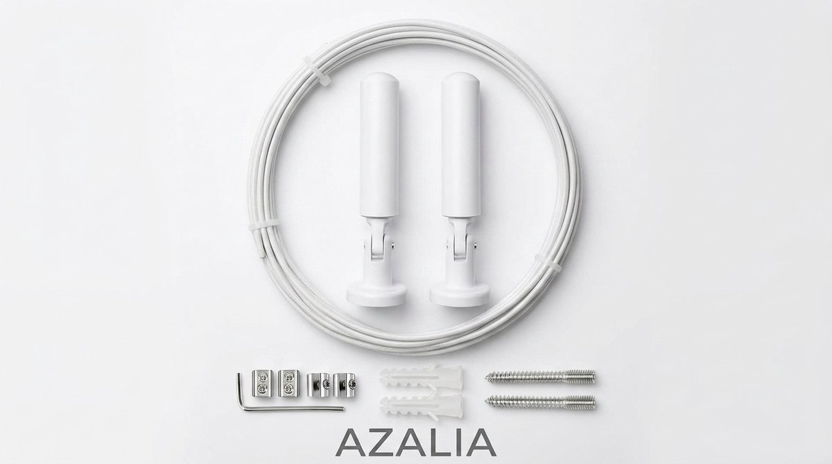 Azalia 5m Muurbevestiging Gordijnwalsdraadset, Hangende Draadgordijngordijnwalsdraad, voor Licht/Lampfoto's, Kunstprojecten Waslijn (Wit)