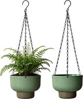 Hangende Zelfwaterende Bloempotten voor Buiten en Binnen - Groene Kunststof Plantenbakken met Watervoorraad - Set van 2 Stuks - 19 cm - 16cm Ideaal voor Tuin en Balkon
