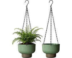 Hangende Zelfwaterende Bloempotten voor Buiten en Binnen - Groene Kunststof Plantenbakken met Watervoorraad - Set van 2 Stuks - 19 cm - 16cm Ideaal voor Tuin en Balkon