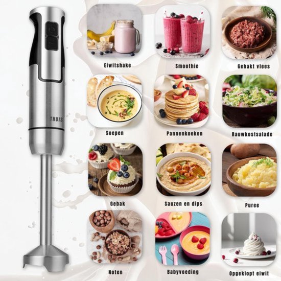 Thuys - Staafmixer Zilver 1200W - Turbofunctie - Variabele Snelheid - 6 Accessoires - voor Soepen - Sauzen en Purees van Thuys — afbeelding 5