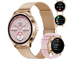 RAYOFI - Dames smartwatch - 1,19 inch sporthorloge - Ondersteunt bellen via Bluetooth, IP68 waterbestendigheid, hartslagmeting en zuurstofsaturatiemeting - Compatibel met meer dan 120 sportmodi - Beschikbaar voor Android en iOS - Roségoud