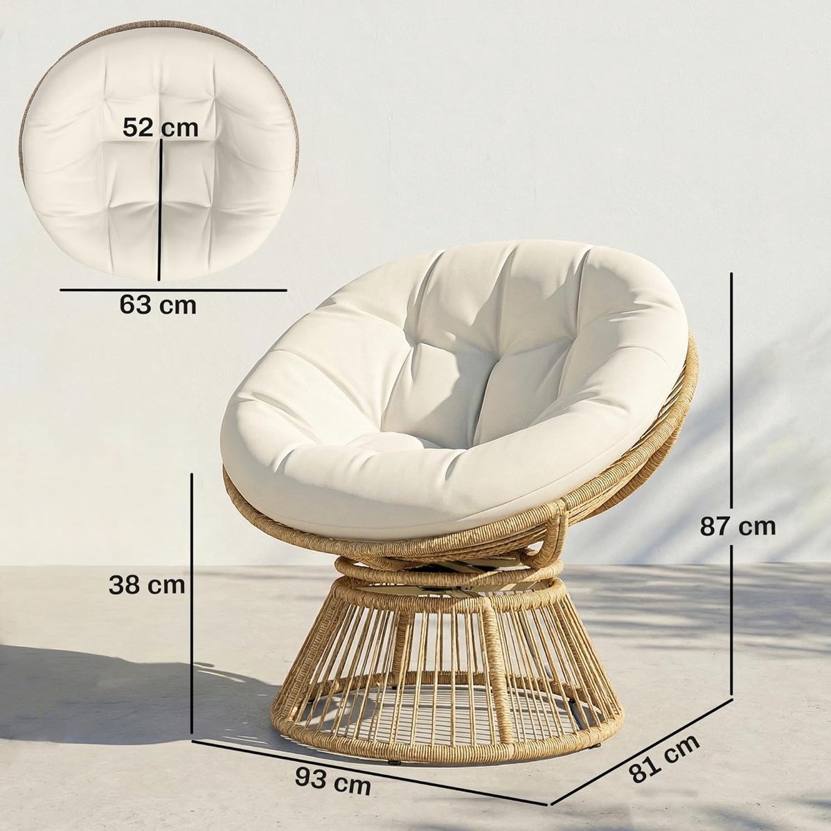 Papasan Stoel Draaibaar 360° – - Wit - 360° – Meuble Paris Rotan - Medahomestore