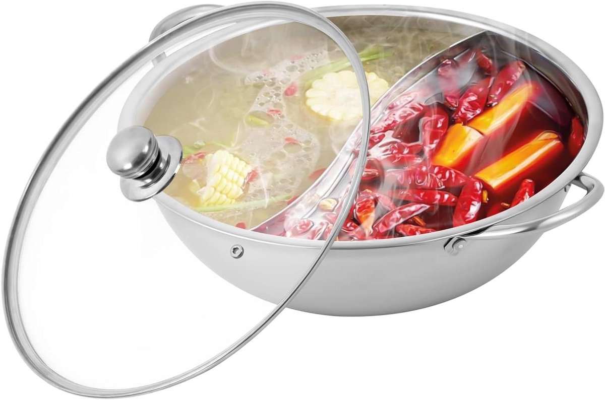 Kookpan met Scheiding - Mandarijn Pan - Gezellig Eten - Dubbele Handgrepen - 28 cm - Zilver