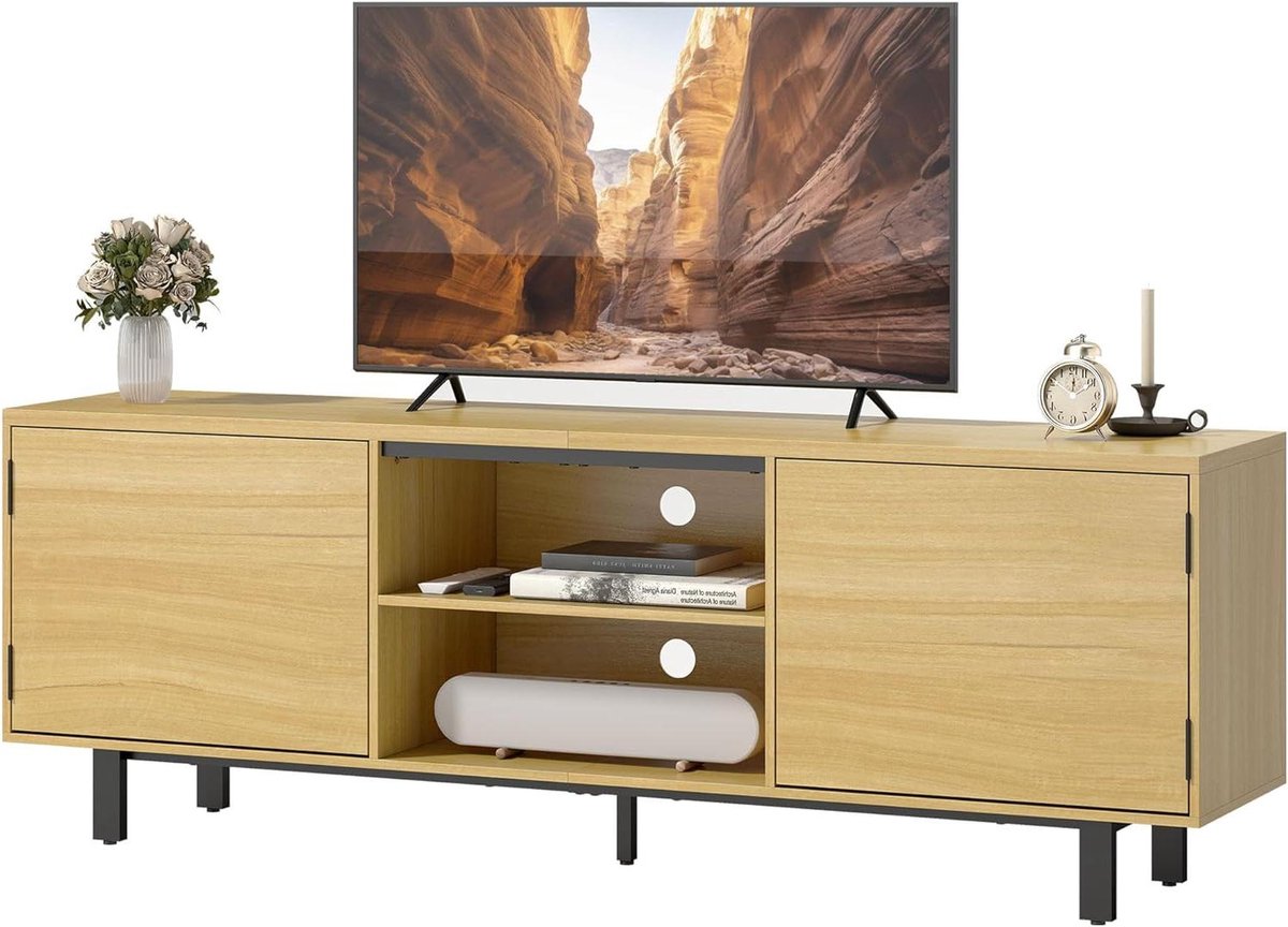 TV Meubel - Televisie Meubel - Entertainment Ruimte - Met 2 Deuren - 160 cm - Natuurlijk Hout