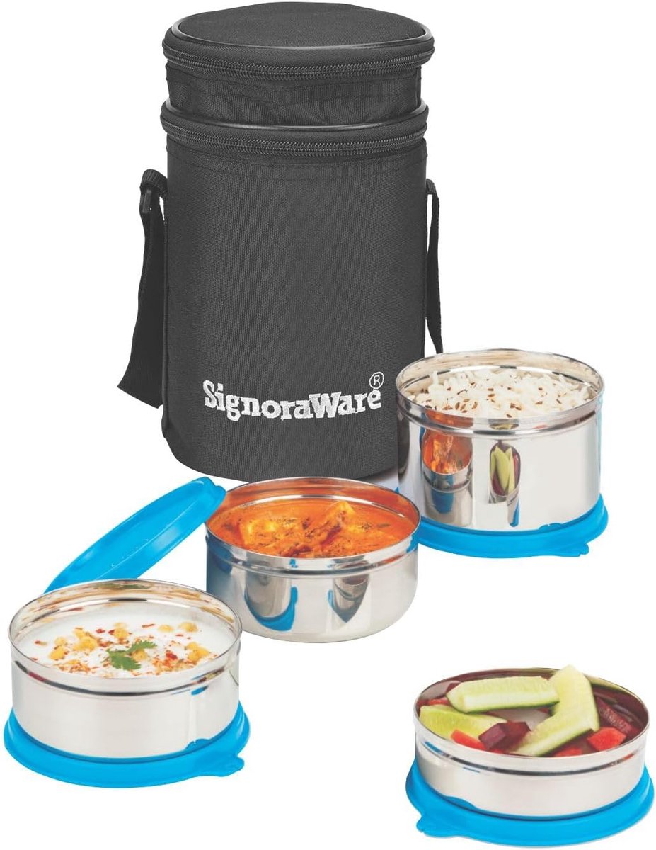 Lunchbox Set - Voedselcontainers - Lunch Meenemen - Roestvrij Staal - 4 Stuks - Blauw