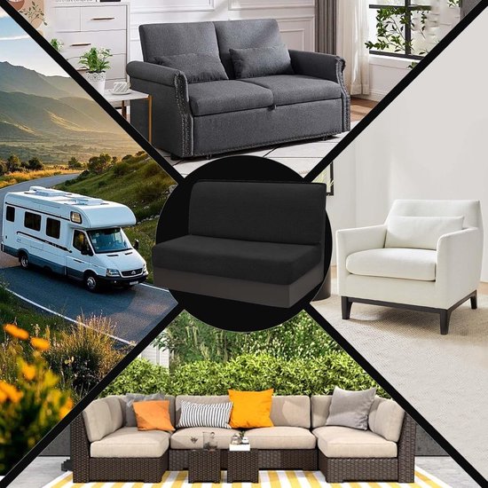 Caravan Zitkussens - Camper Bank Hoezen - Bescherming Meubels - Waterdichte Jacquard Stof - B:65-95 D:40-65cm - Zwart — afbeelding 5
