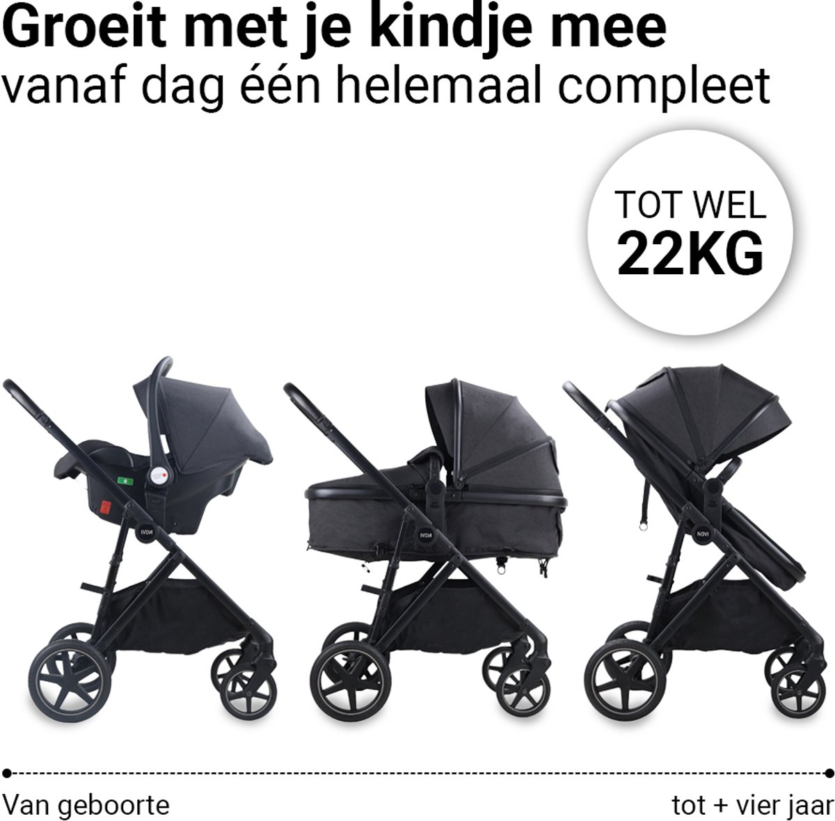 Novi Baby Jaxx 3-in-1 Kinderwagen - Zwart Melange - afbeelding 3