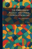 Boekomslag met een abstract patroon van gekleurde cirkels en driehoeken en de titel The Canterbury Puzzles and Other Curious Problems.