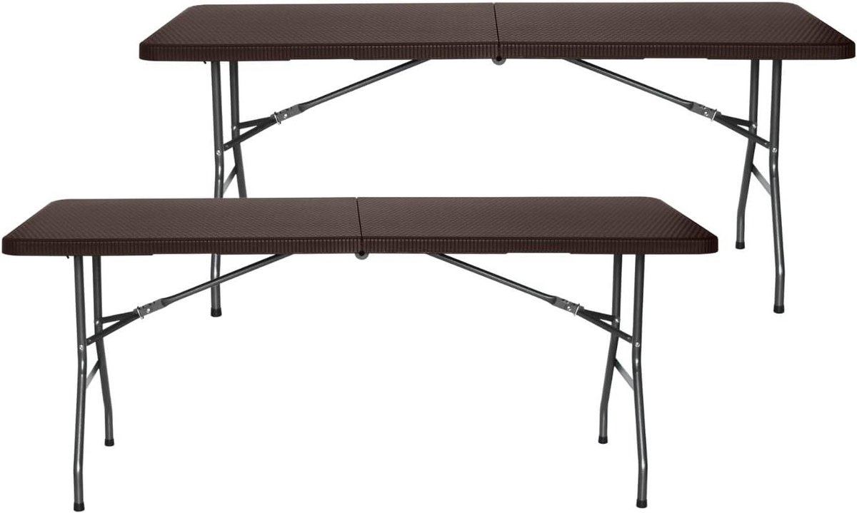 Klaptafels Set - Feesttafels Tafels - Evenementen Organiseren - Rotan-effect Design - 180 x 74 cm - Bruin