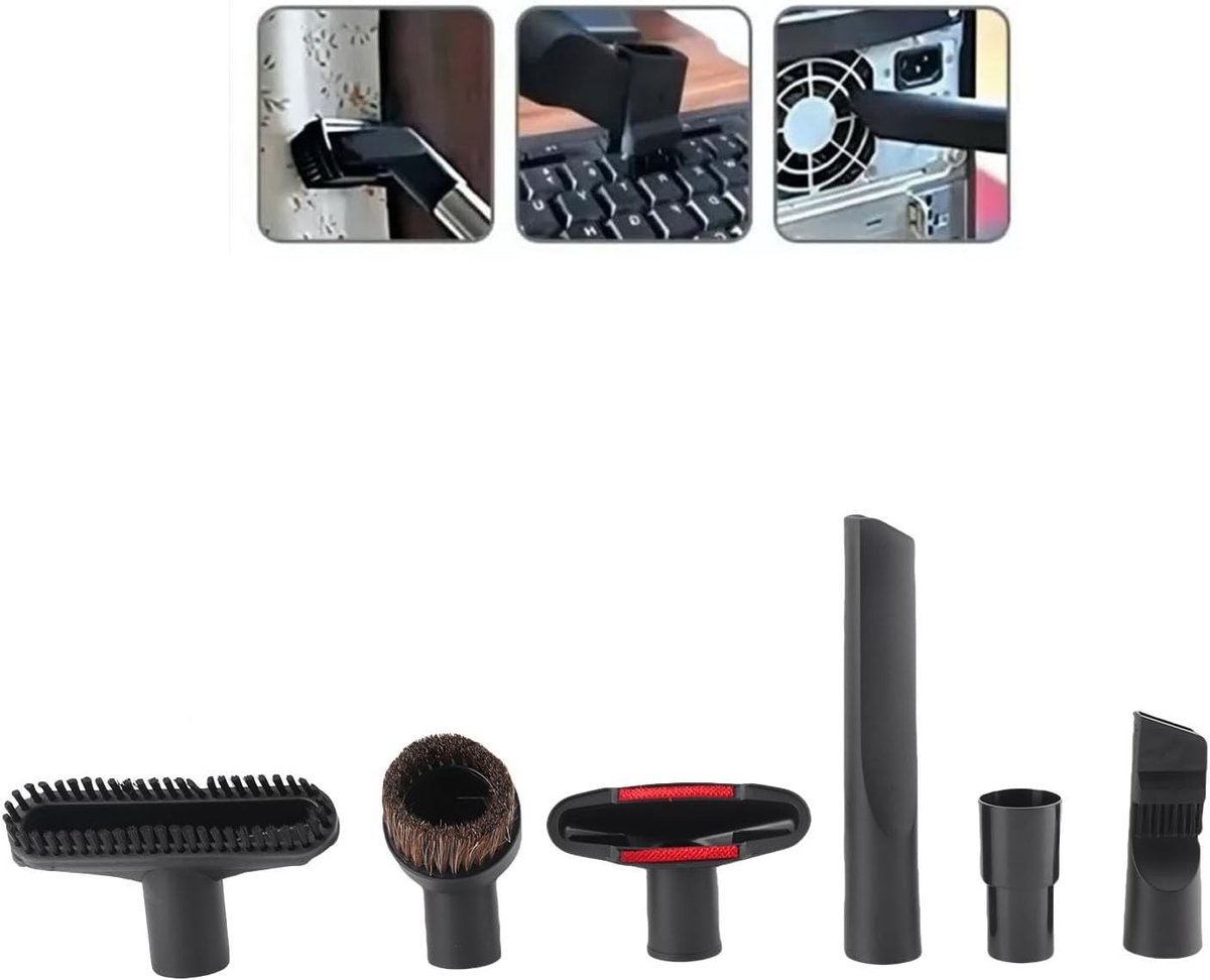 Complete Set van 6 Stuks Stofzuigeraccessoires met Borstelmondstukken voor Vloerreiniging, Meubels en Gordijnen