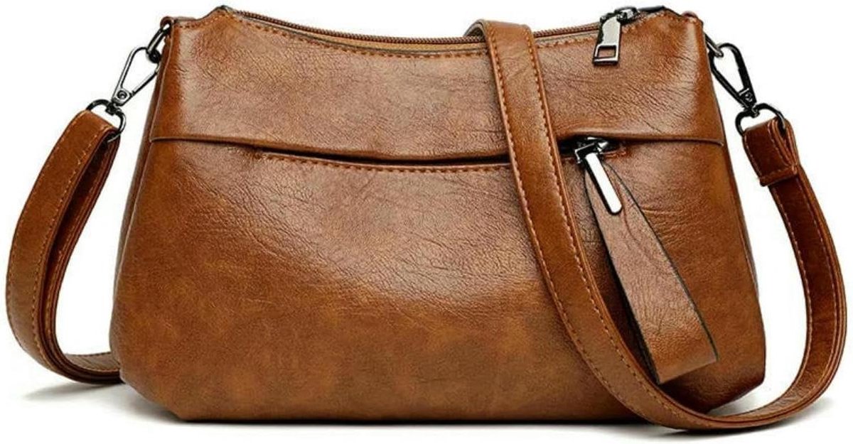 Schoudertas Dames - Handtas Crossbody - Dagelijks Gebruik - Unieke Textuur - 26x17x10 cm - Bruin