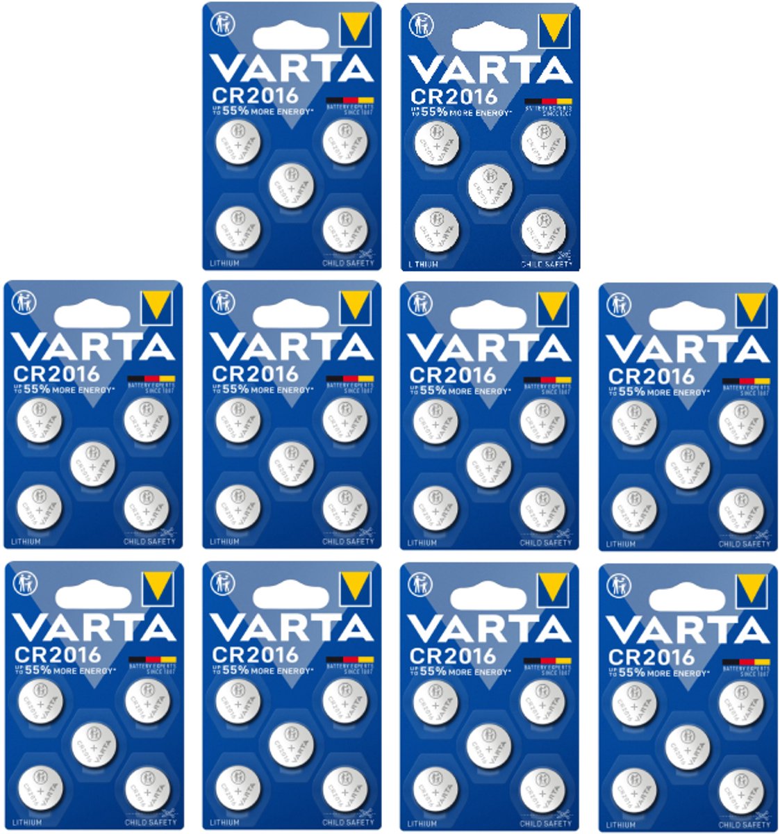 Varta LITHIUM Coin Batterijen CR2016 Blister - 10 x 5 stuks - Voordeelverpakking