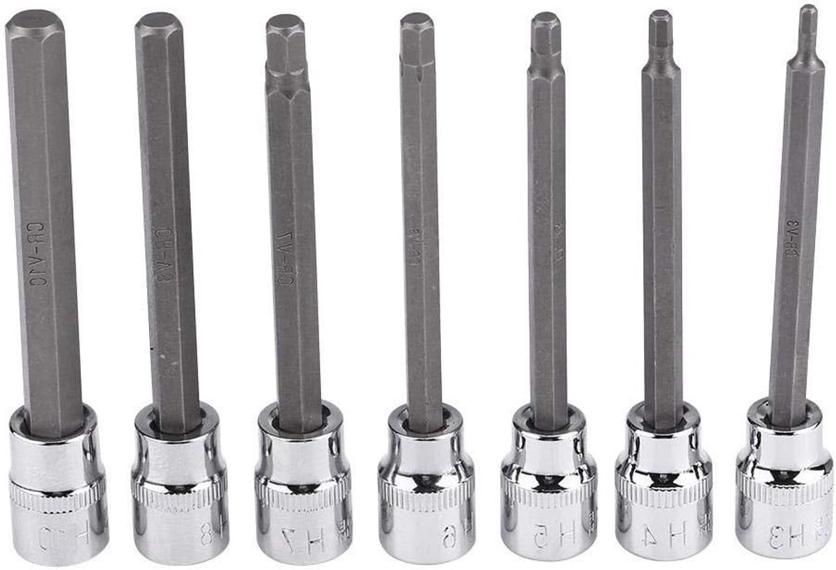 Set van 7 Lange Zeskantige Doppen, Reparatieset voor Diverse Maten 3mm tot 10mm, Inclusief Gereedschap en Accessoires