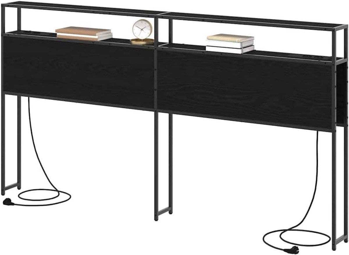 Hoofdbord met Opbergruimte - Bed Hoofdeinde - Slaapkamer Organisatie - Ingebouwde USB-C Poorten - 180 cm - Zwart Eiken