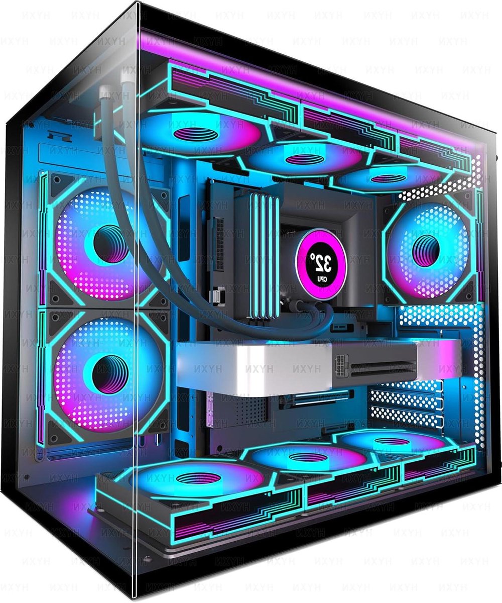ATX PC Behuizing - Gaming Case Mid Tower - PC Bouwen - Dual Chamber Ontwerp - 420x285x370 mm - Zwart