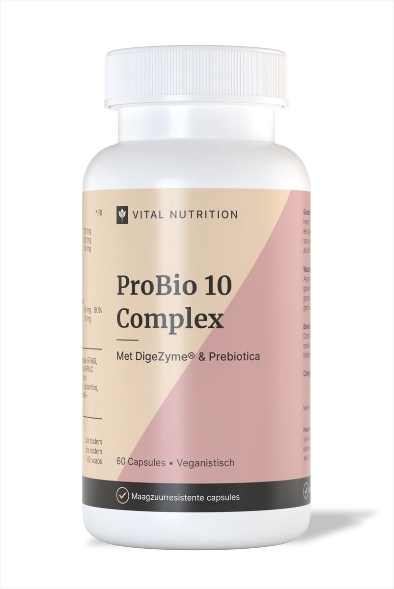 Vital Nutrition ProBio 10 Complex - 10 bacteriestammen - 9.6 miljard KVE - Prebiotica - DigeZyme® enzymen - 60 capsules