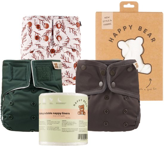 HappyBear Probeerpakket wasbare luiers | 3-17kg | onesize | herbruikbare luiers