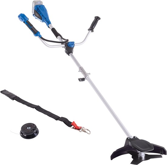 Draadloze Scheppach bosmaaier en grastrimmer 20V, borstelloze motor, 330 mm snijbreedte, antivibratie, verstelbaar handvat