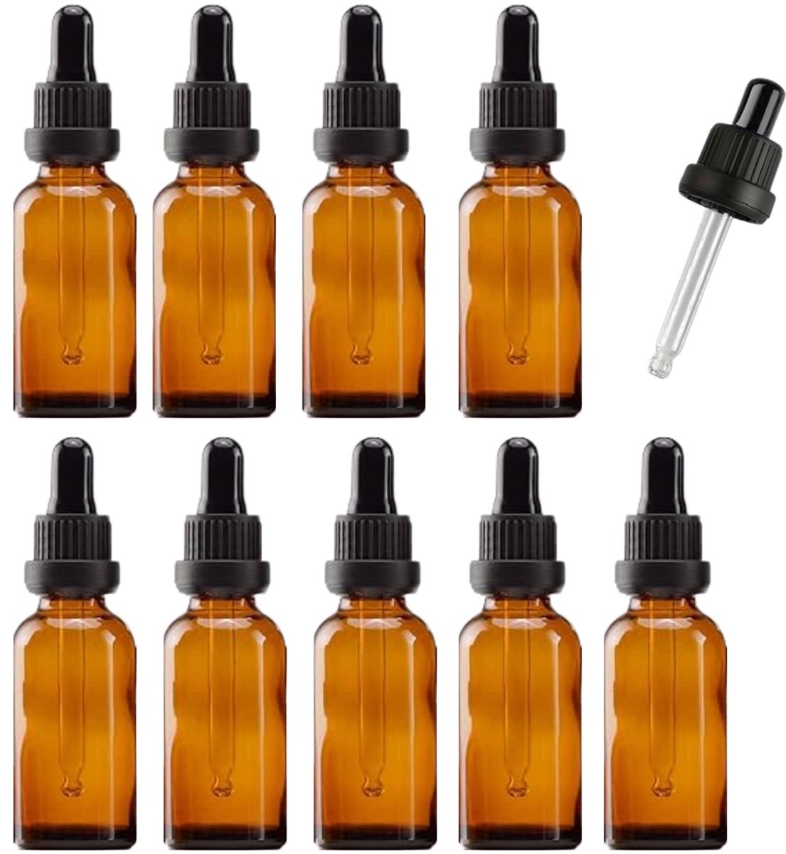 Pipetflesjes 20ml 10 stuks - Glazen Flesjes met Zwart Pipet - Pipetfles met Garantiesluiting