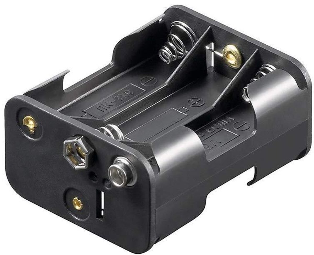 Batterijhouder AA - Batterijbox Mignon - Modelbouw - Drukknopaansluiting - 6x AA - Zwart