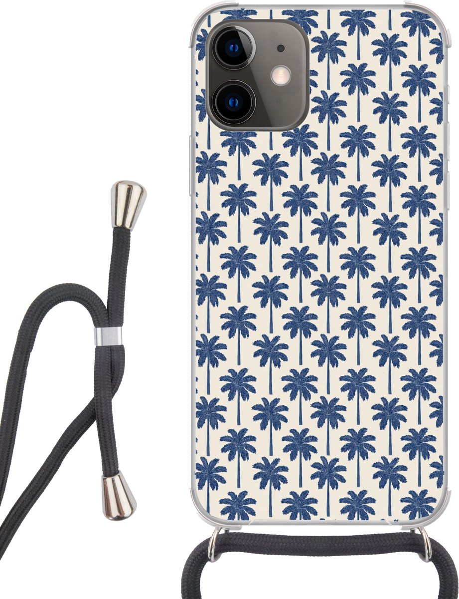 Telefoonhoesje Geschikt voor iPhone 11 - Symmetrisch - Palm - Blauw - Siliconen - Crossbody - Backcover met Koord - Telefoonhoesje met koord - Hoesje met touw Telefoonhoesje