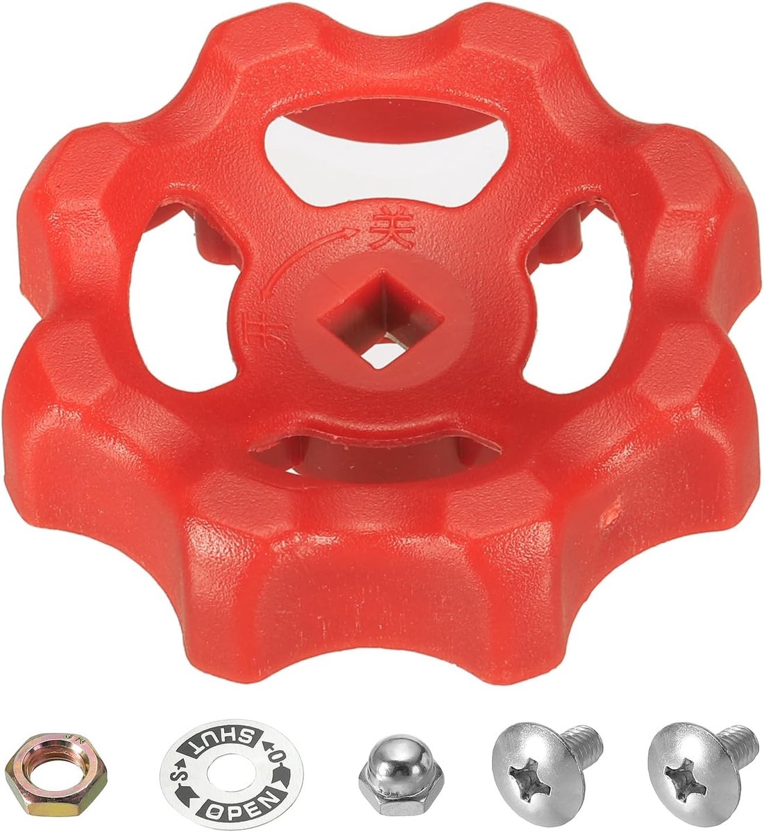 Outdoor Faucet Handle - Square Stem Hole 6x6mm - ABS Round Wheel Faucet Handles Replacement - Water Spigot Handle with Screws Spacer - Red