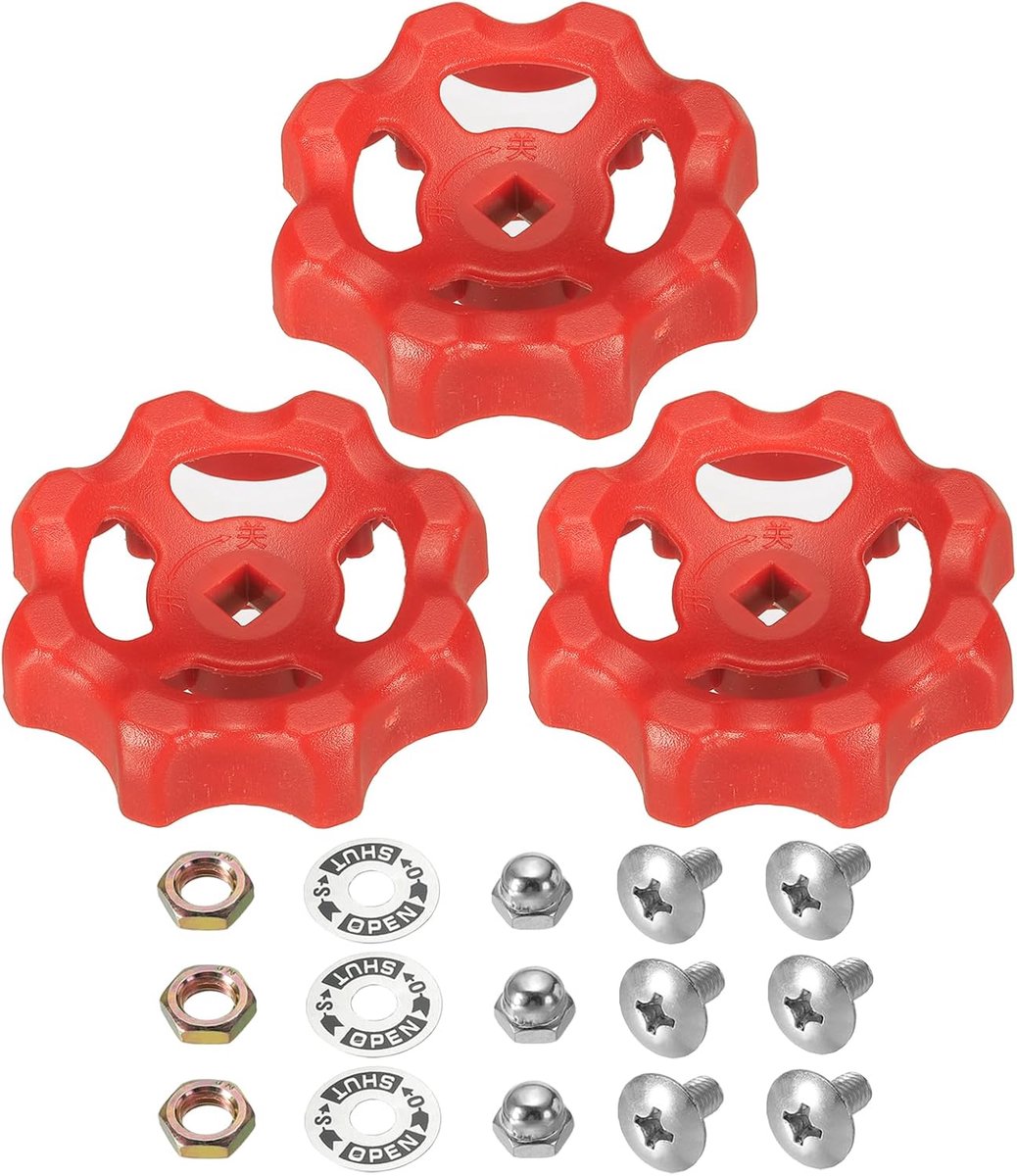 Outdoor Faucet Handle - Square Stem Hole 6x6mm - ABS Round Wheel Faucet Handles Replacement - Water Spigot Handle met Schroeven Spacer - Rood - 3Pcs