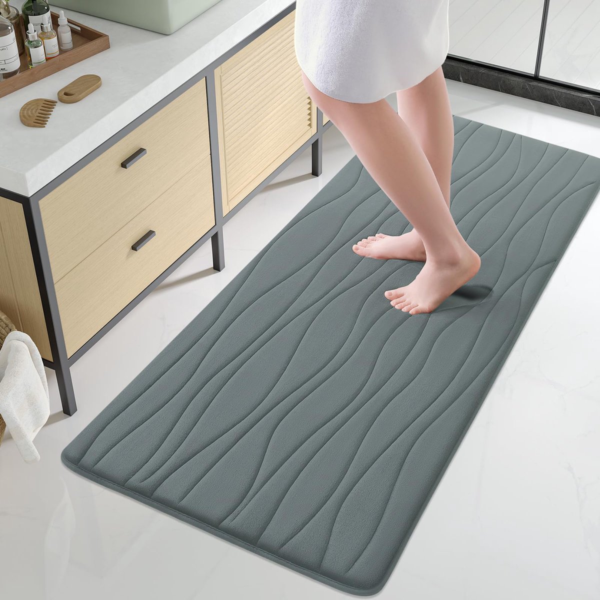 Olanly Badmat - Traagschuim Badmat - Antislip Douchemat - Super Zachte Absorberende Douchemat - 61x120 cm - Grijs