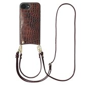 Selencia Hoesje - Geschikt voor Apple iPhone 17e / 16e - Croco Backcover met koord en pashouder - Burgundy