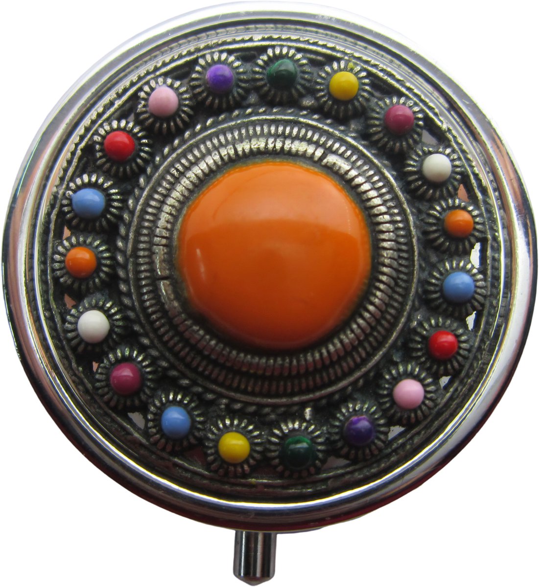 Zeeuws Meisje - pillendoosje Zeeuwse knoop zwaar verzilverd multi colour