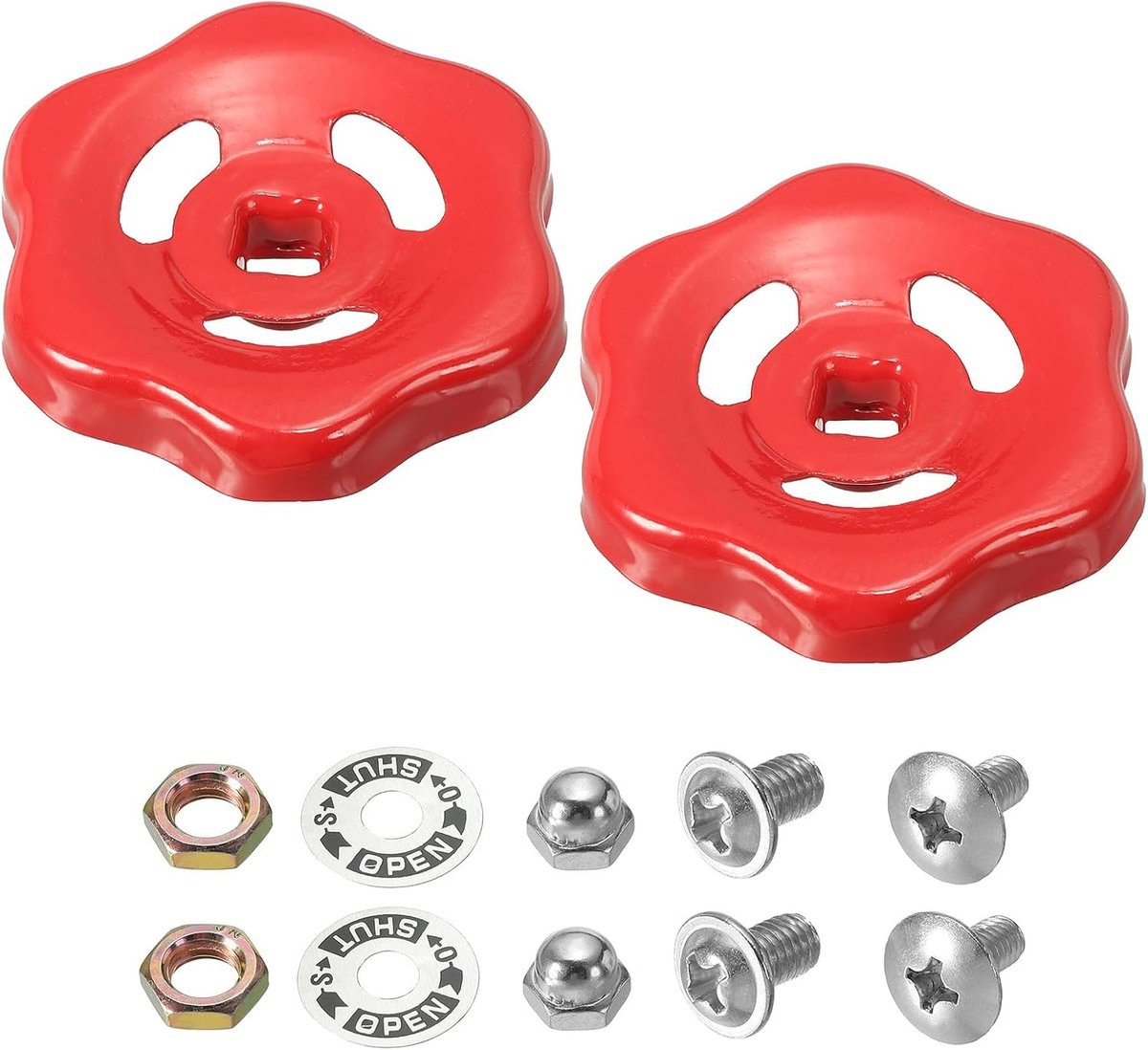 Outside Faucet Handle Square Stem Hole 7x7mm - Cast Iron Faucet Round Wheel Handle Replacement - Water Spigot Handle with Screws Spacer - Red - 2Pcs