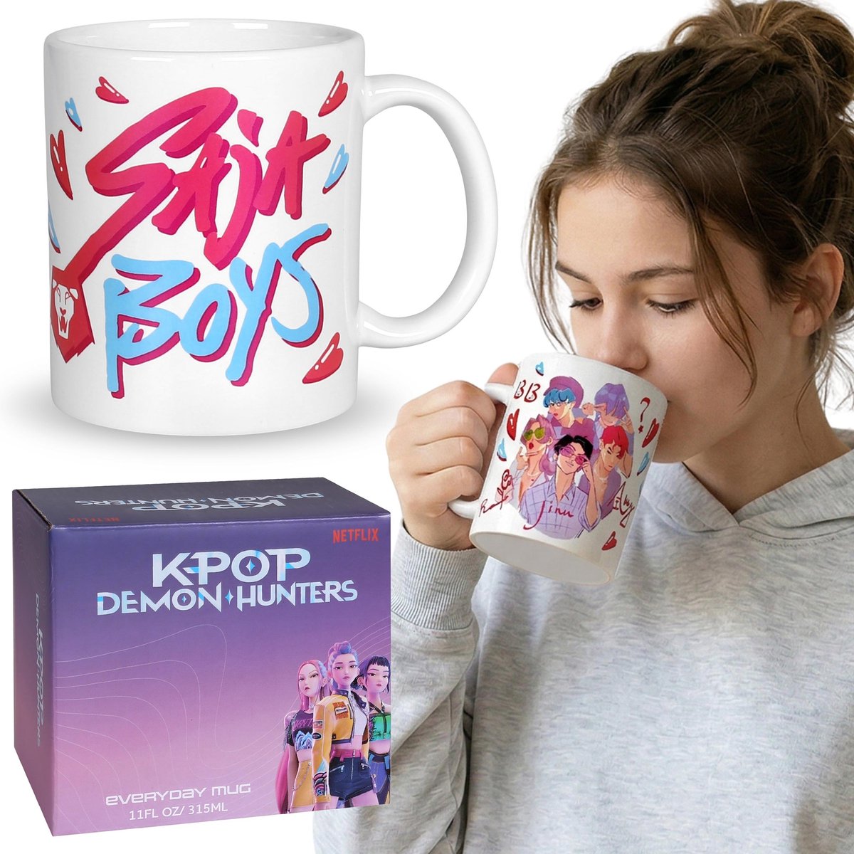 K-Pop Demon Hunters SAJA BOYS Keramische mok met oor, witte theemok 315 ml