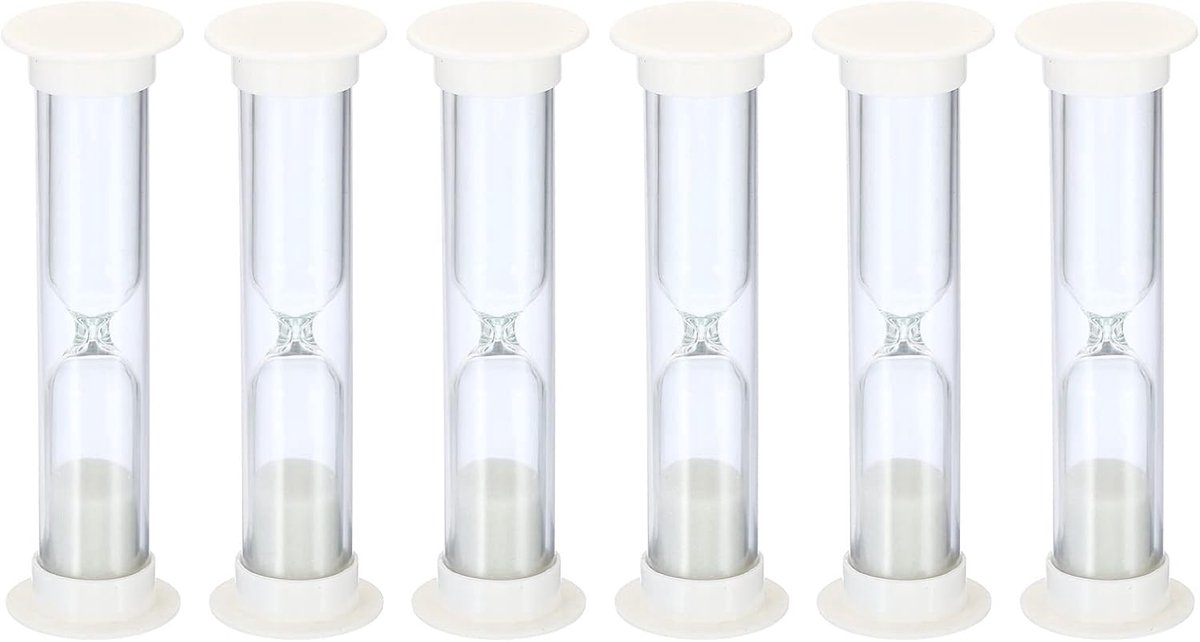 1 Minute Sand Timer - 6 Pieces Small Hourglass met Plastic Cover - Countdown Timer voor Games - Keuken - Feest - Promotie - Ambachten - Decoratie - Wit
