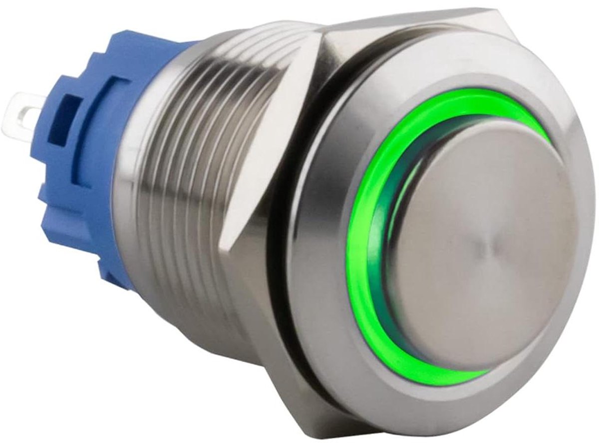 Drukknop met LED Ring - Belknop Groen - Deur Openen - Vandaalbestendig IK09 - 19mm - Roestvrij Staal
