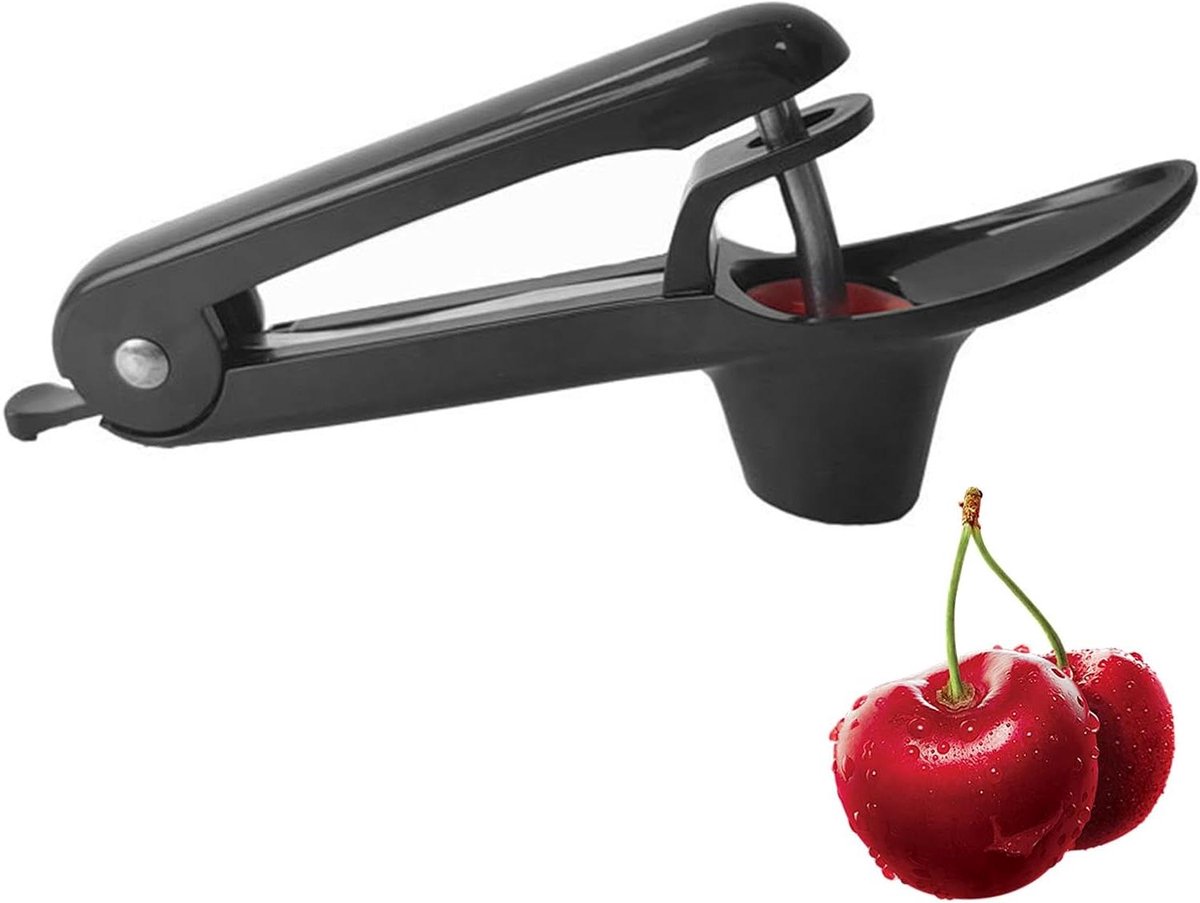 Kersenpitverwijderaar - Ontpitter Kersen - Fruit Voorbereiden - Roestvrij Staal - 1 stuk - Zwart
