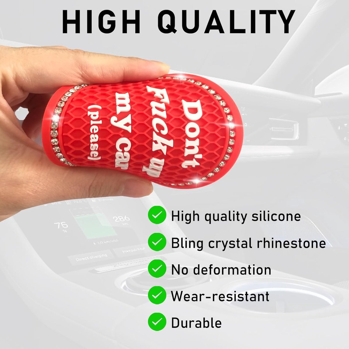 Auto Onderzetters - Bekerhouder Inleg - Auto Interieur - Strass Steentjes - 2.75 inch - Rood