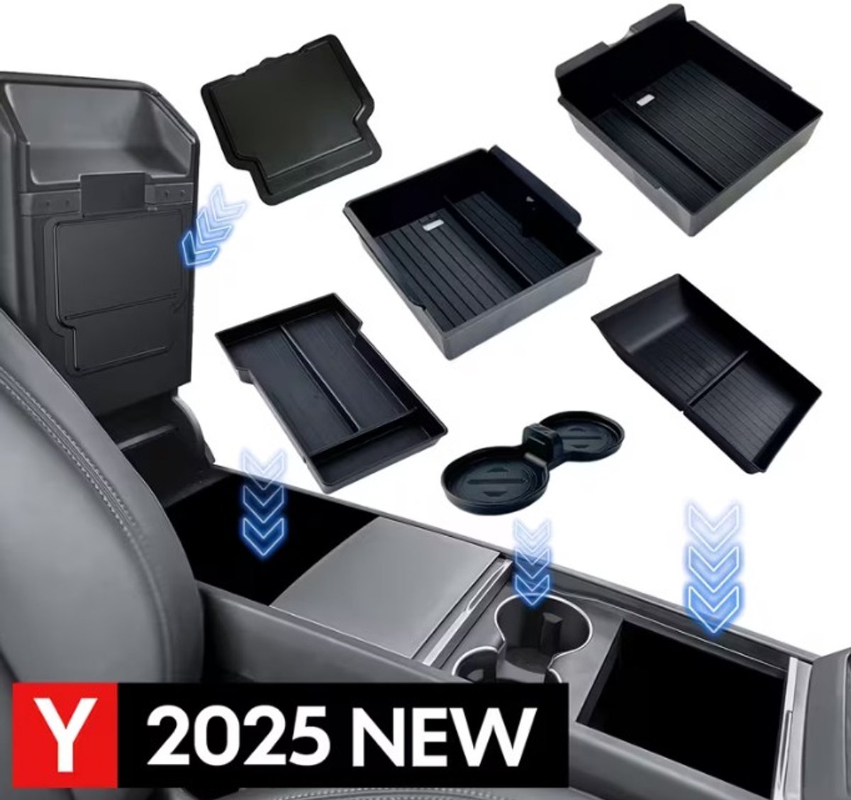 TESLA - Middenconsole Organizer- Opbergbakjes - JUNIPER - 2025-2026 model - 6 stuks