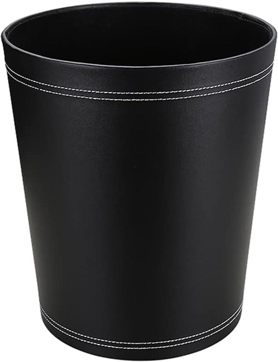 Classic Leather Trash Can voor Kantoor - Badkamer - Keuken - Slaapkamer (Zwart)