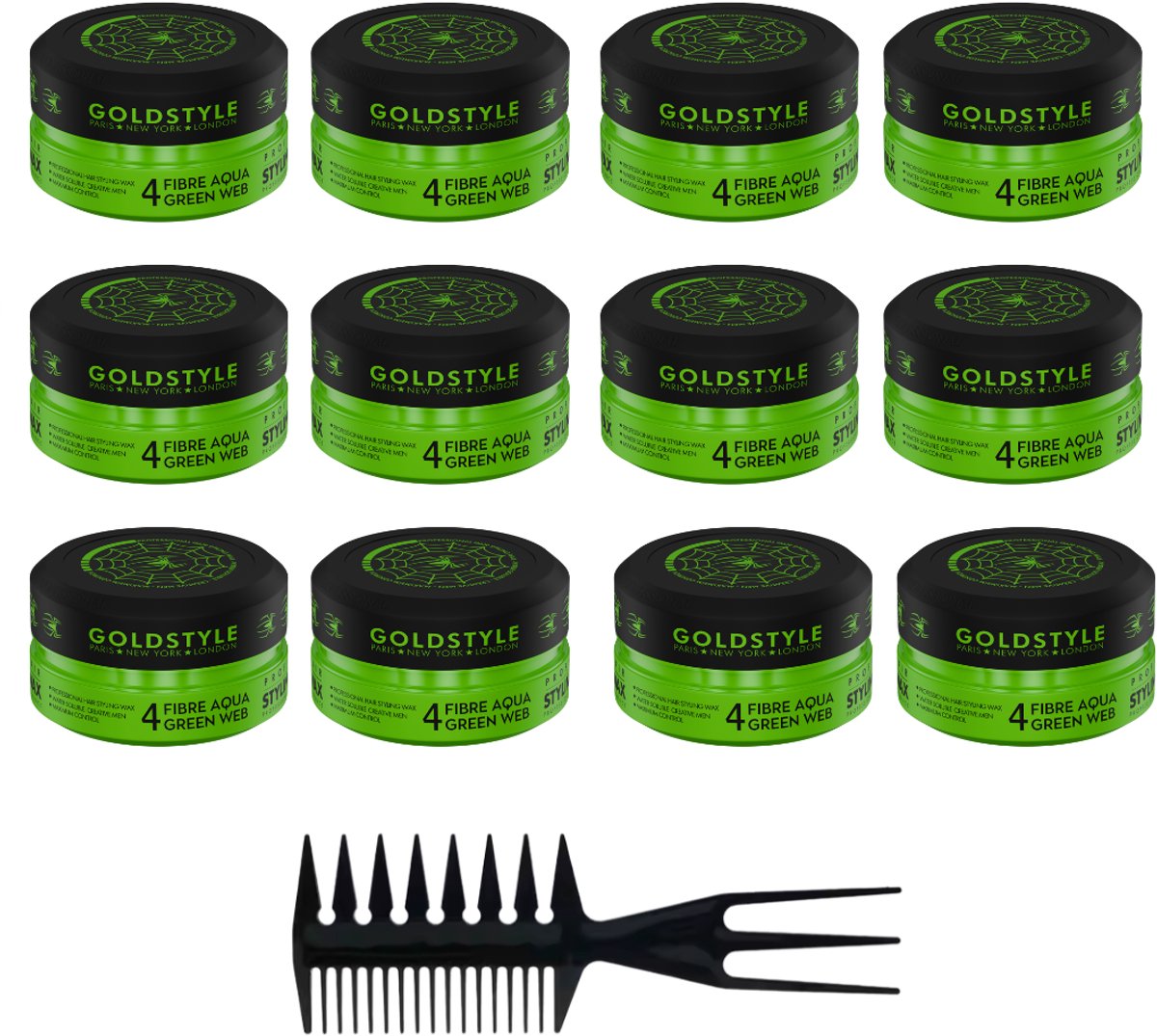 GOLDSTYLE Spider Wax 04 Styling Wax Set – 12 x 150 ml – Sterke Hold – Fibre Web Effect – Glans – Inclusief Styling Kam - Haar Wax Mannen