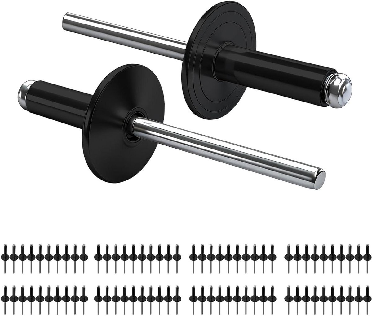 Blindklinknagels Aluminium - Popnagels Brede Kop - Metaal Bevestigen - Grote Flens - 48 x 25 mm - Zwart